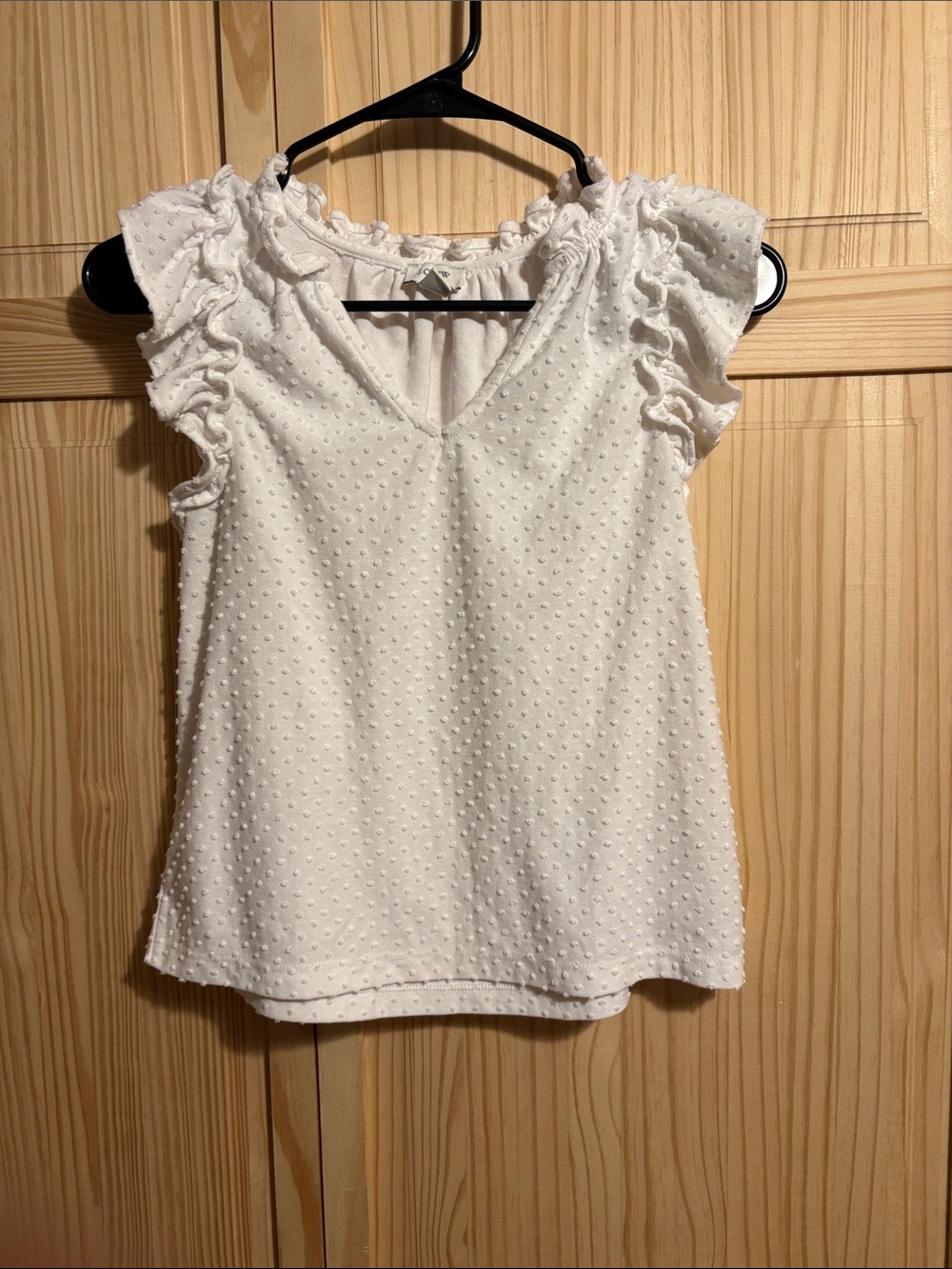 J. Crew White Ruffle Sleeve Swiss Dot V-Neck Camisole